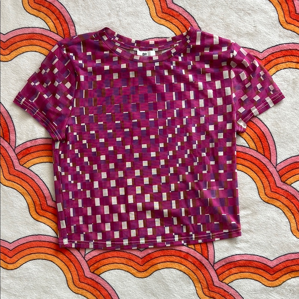 BP Sheer Geometric Purple and Pink Cropped Tee - Size M